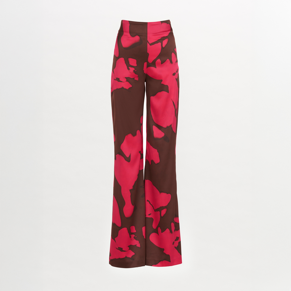 A woman's pink and brown Andie Pant Fuchsia Cacao with a high-waisted silhouette.