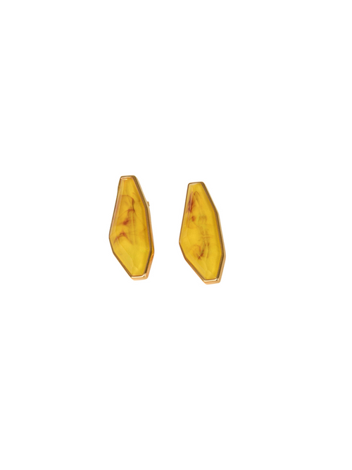 Pair of Badra Earrings Marigold on a white background.