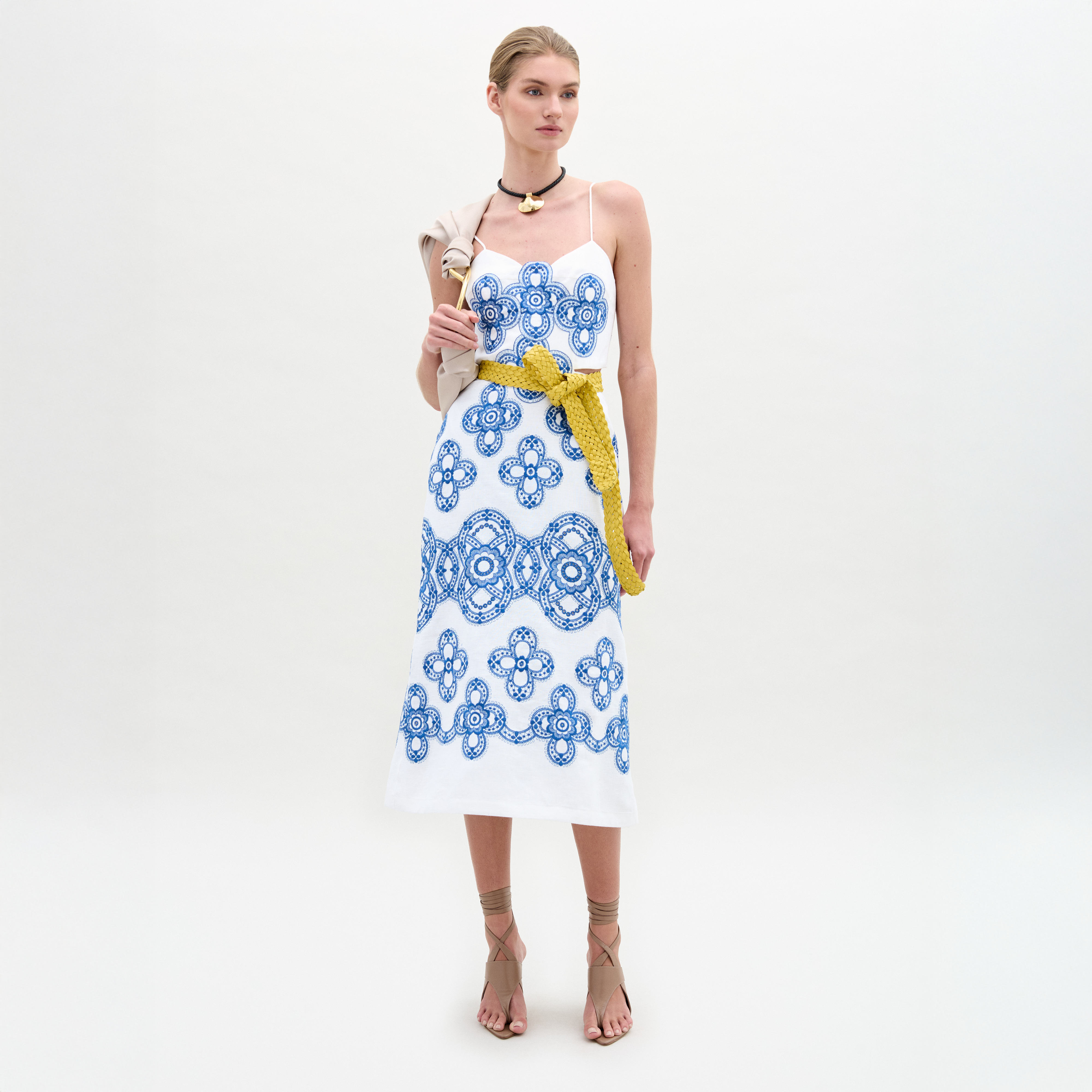 Ceres Dress White NAVY EMBROIDERY Ceres Dress White NAVY EMBROIDERY