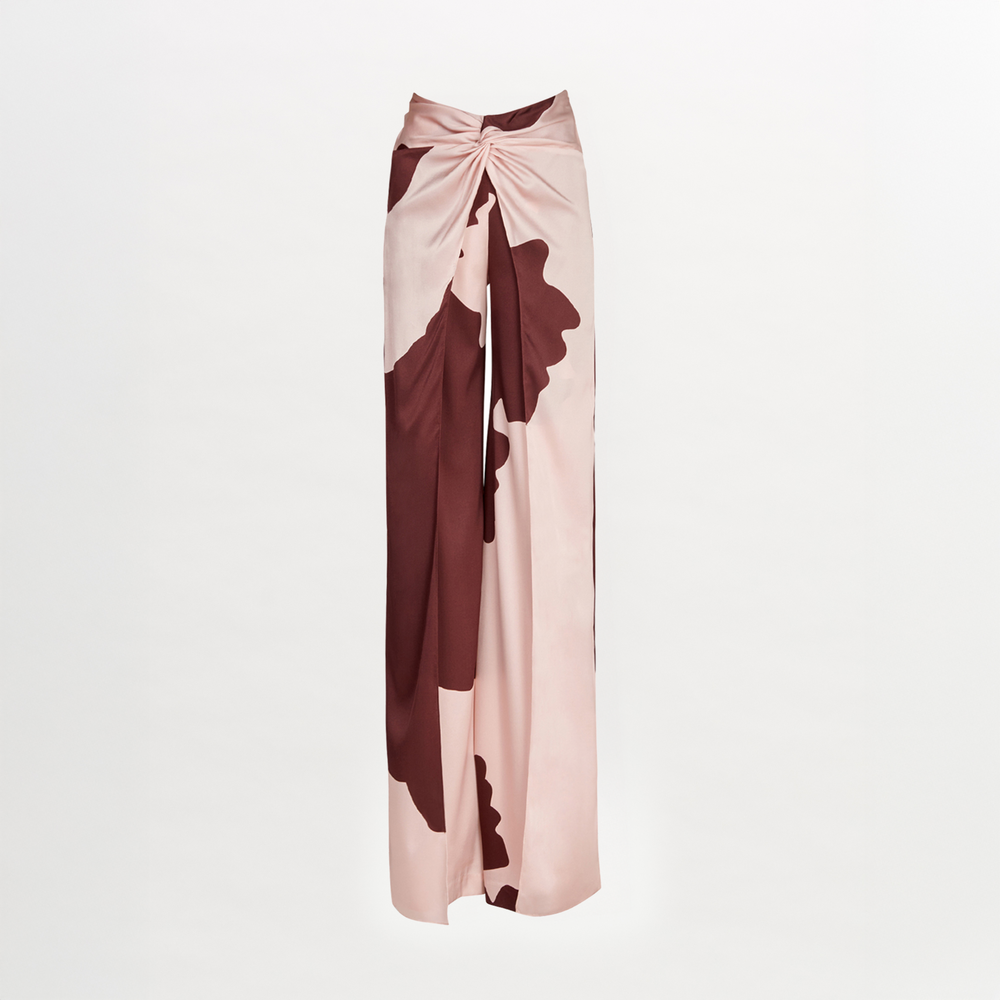 Pink and brown high-waist Canturipe Pant Cacao Floral for women.