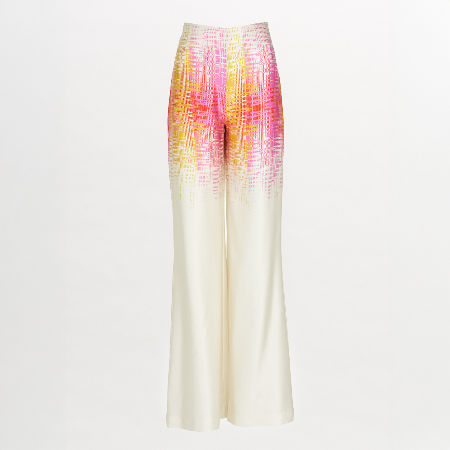 A silk Como Pant White Digital with an abstract pattern in white and pink, perfect for Spring 2023.