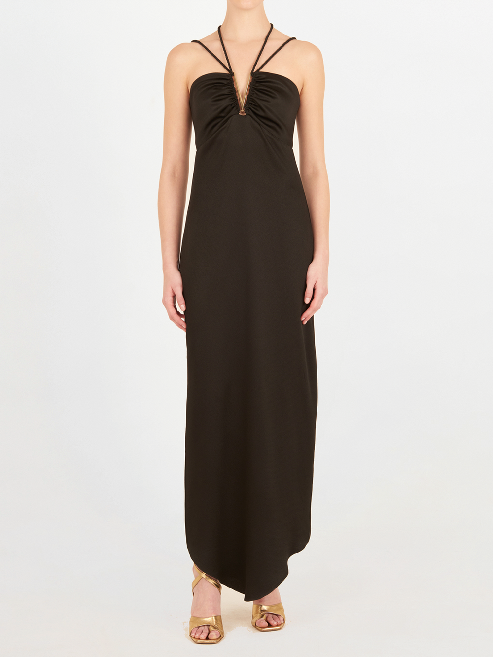 A black Marbella Dress Black with a strap.