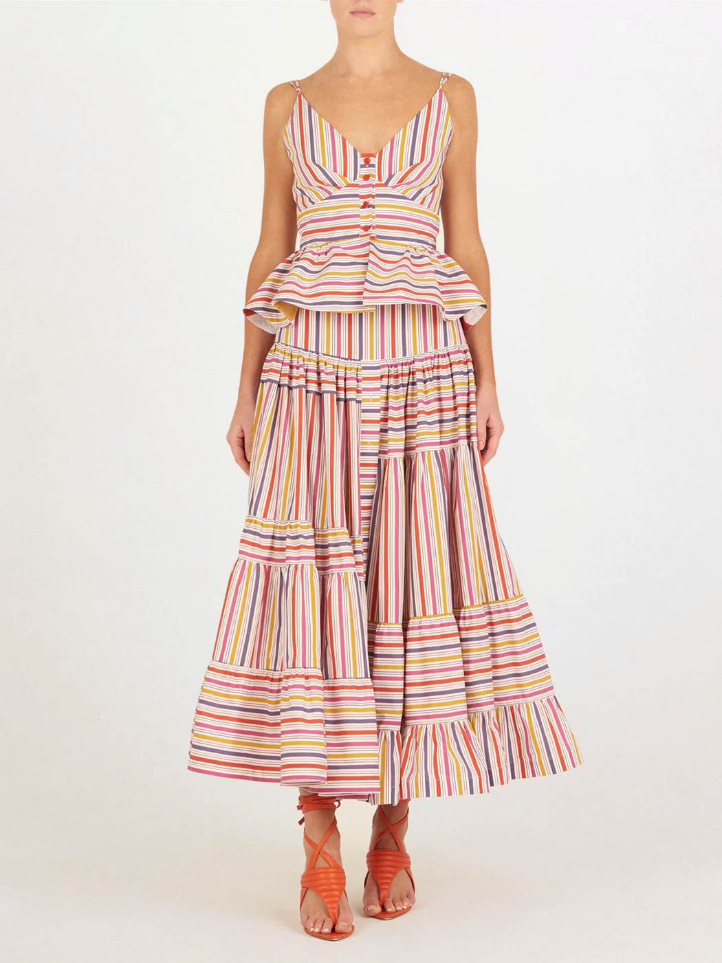 Fiorella Top Golden Magenta Stripes with buttons.