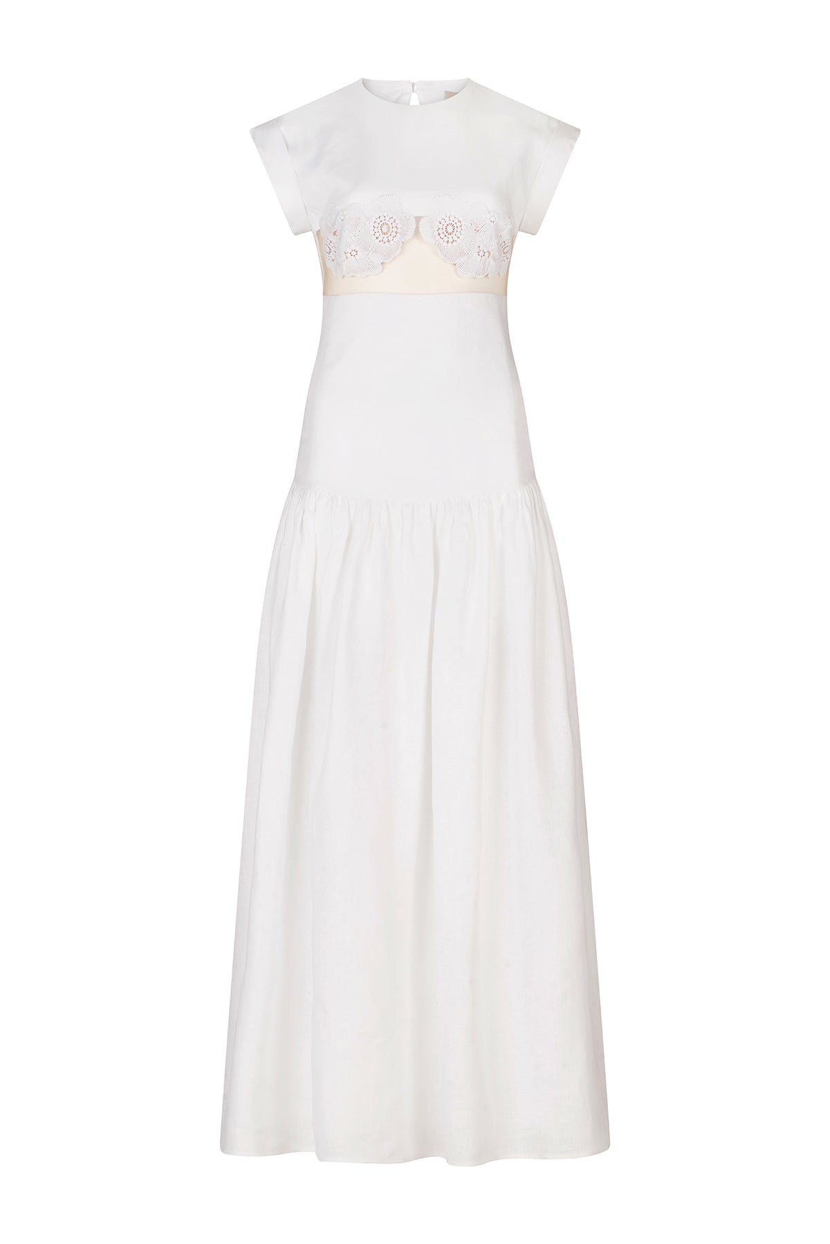 LACE TRIM FITTED DRESS - White