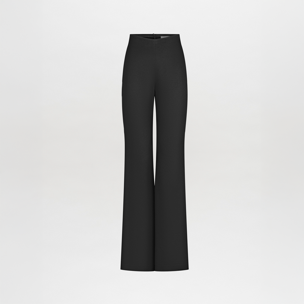 The Palermo Pant black features high-waisted, full-length wide-leg pants with a flared hem, shown on a plain white background.
