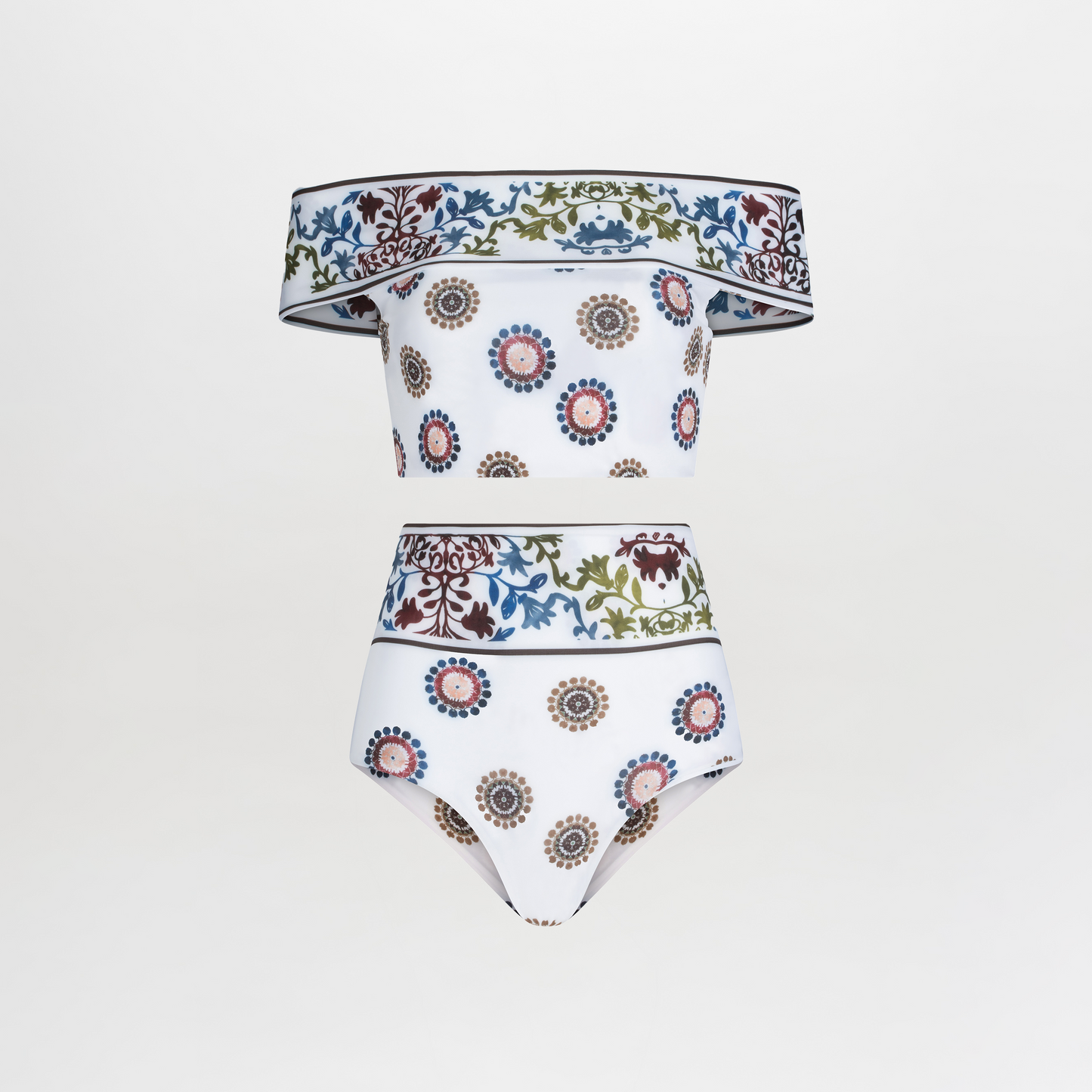 Patmos Pareo Skirt Multi Sepia Floral with a bow tie at the front, isolated on a white background.