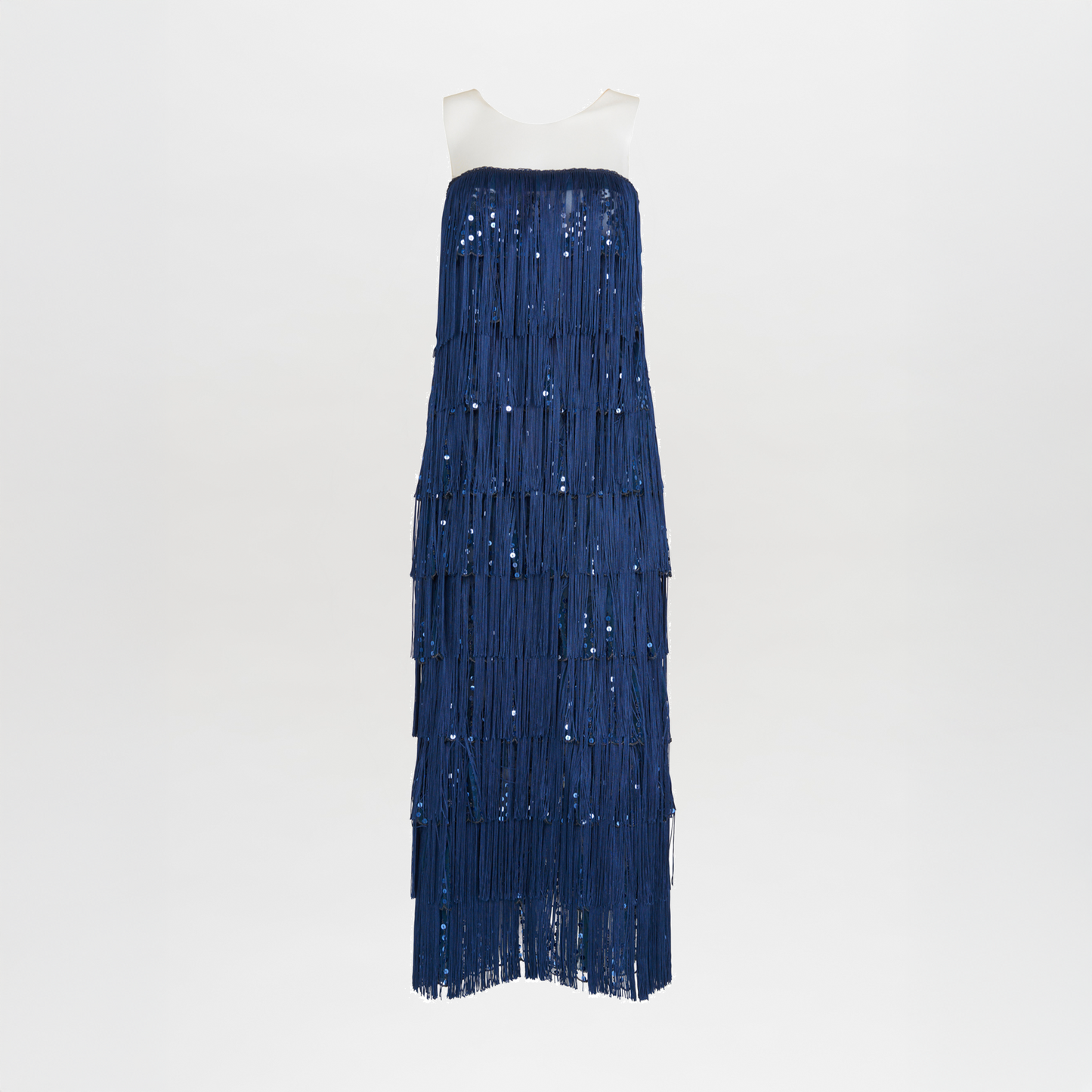 A Salome Dress Navy with fringes and sequins.