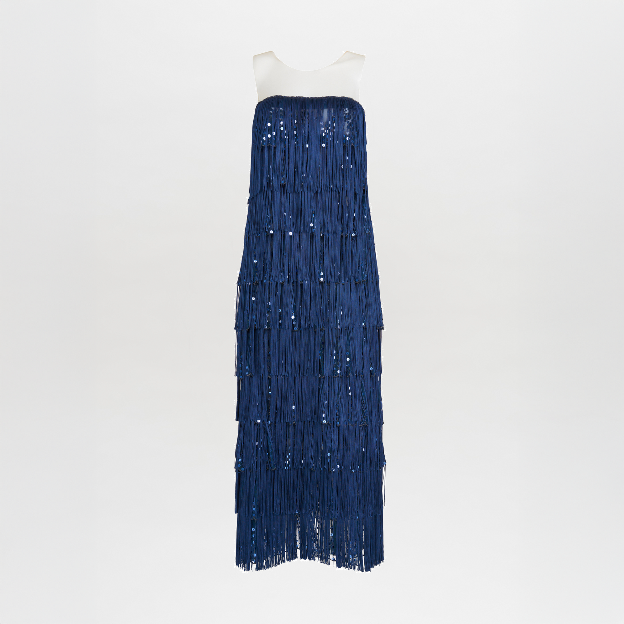 A Salome Dress Navy with fringes and sequins.
