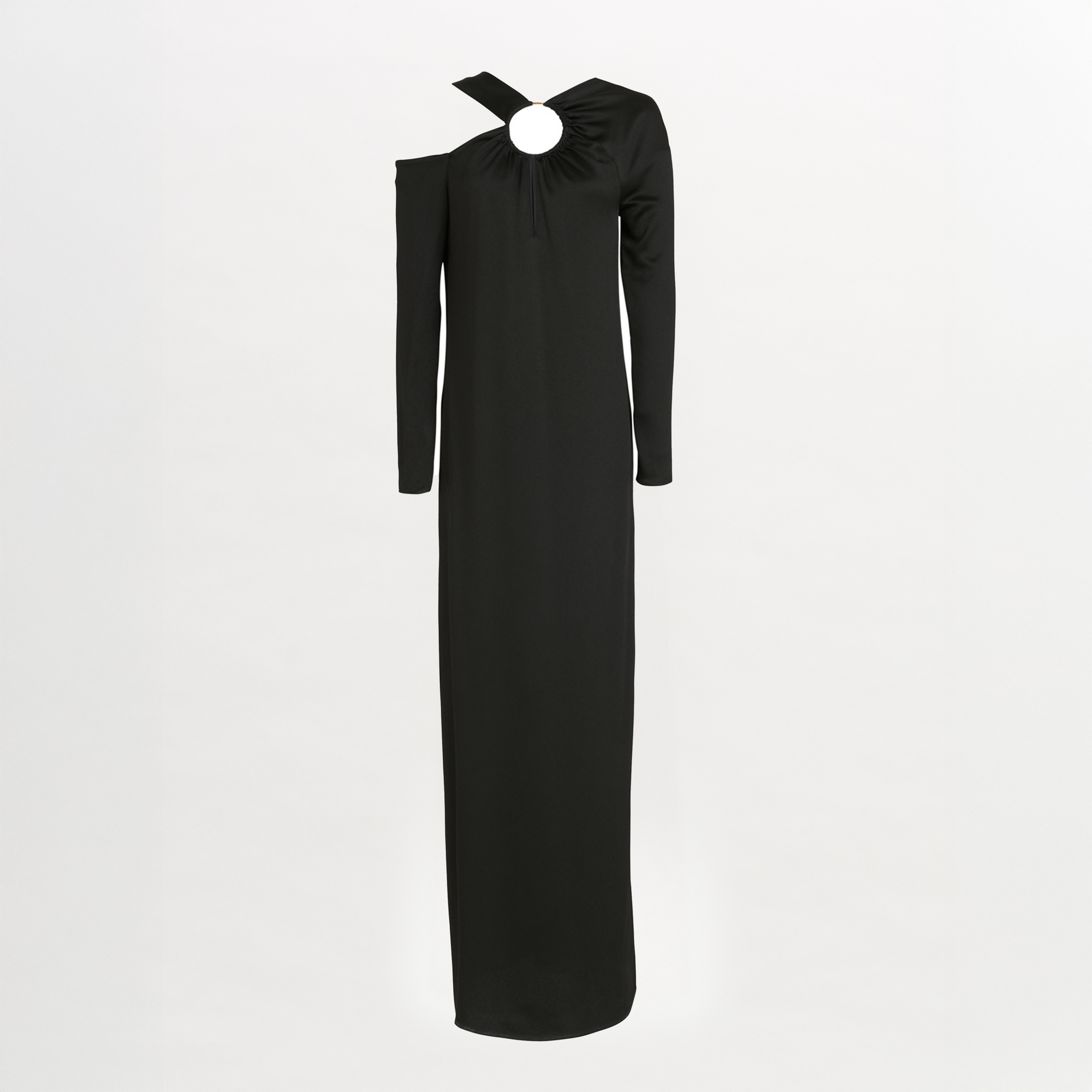 A timeless Turin Dress Black with elegant simplicity, featuring a cut out shoulder.