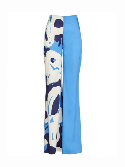 Blue and white Andie Pant Celeste Bloom with a unique print, are perfect for those who love wide-legged trousers.