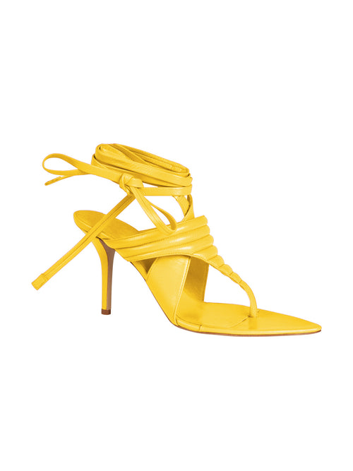 Dalila Heels Limoncello yellow strappy high-heeled sandal on a white background.