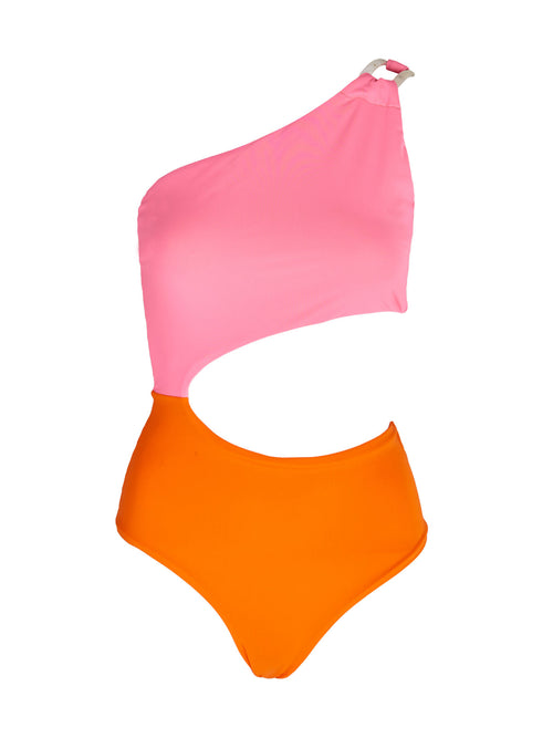 A Tropea One Piece Pink Orange with jeweled details.