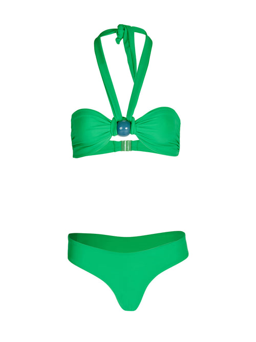 A Valderice Bikini Top + Fermina Bikini Bottom Green with bead detailing.