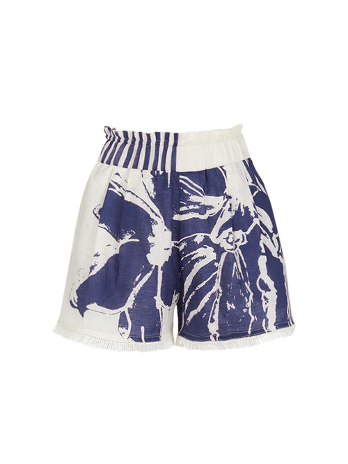 A women's Adelson Short Azure Floral Stripes, made from cotton fabric with an elasticized waist.