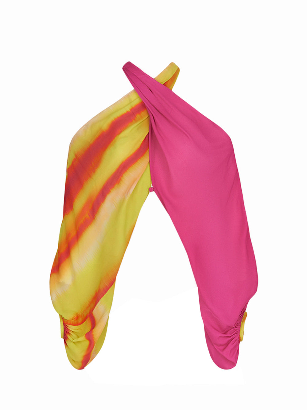 A Juno Blouse Fuschia Lime Stripes with abstract print.