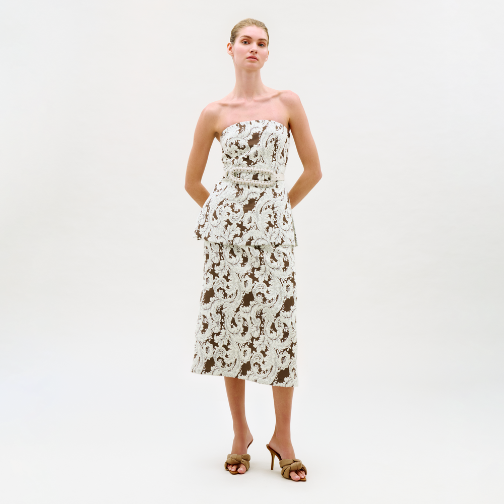 00___Atira_Skirt_Brown_and_white__FALL_2026_FRONT