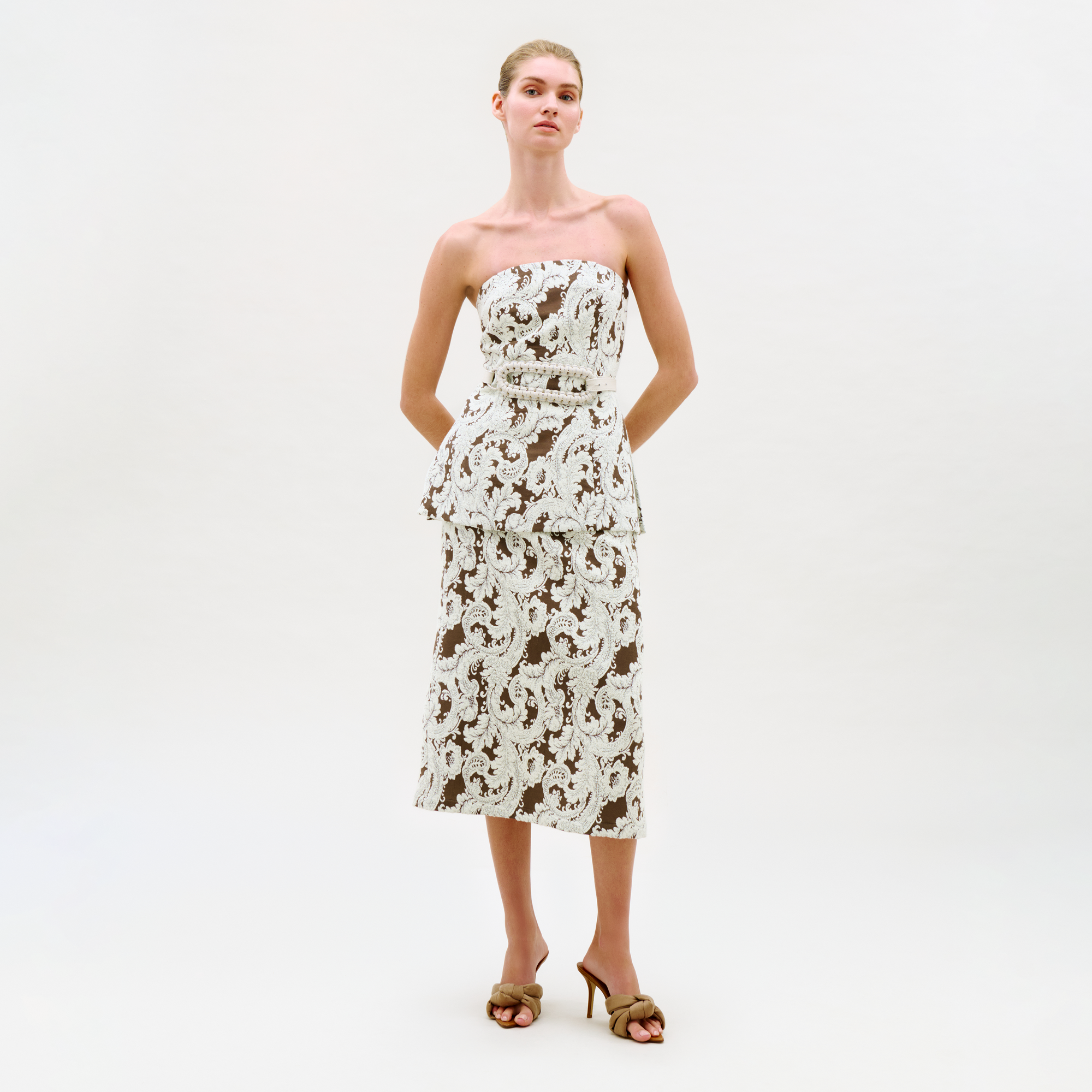 00___Atira_Skirt_Brown_and_white__FALL_2026_FRONT