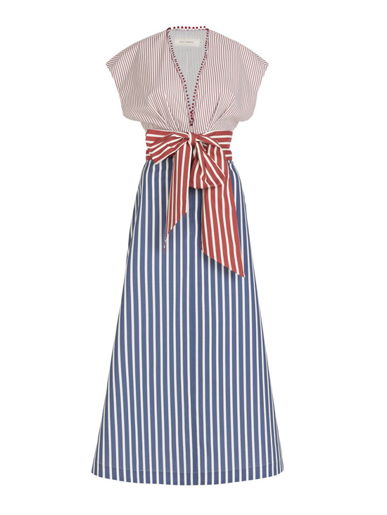 A Toledo Dress Multi Color with a red, white and blue bow, designed by Tcherassi.