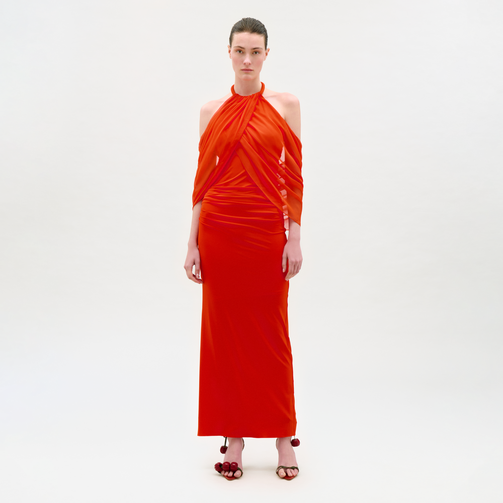 orange silk halter dress Majestic Girl Halter Satin Maxi Dress Orange