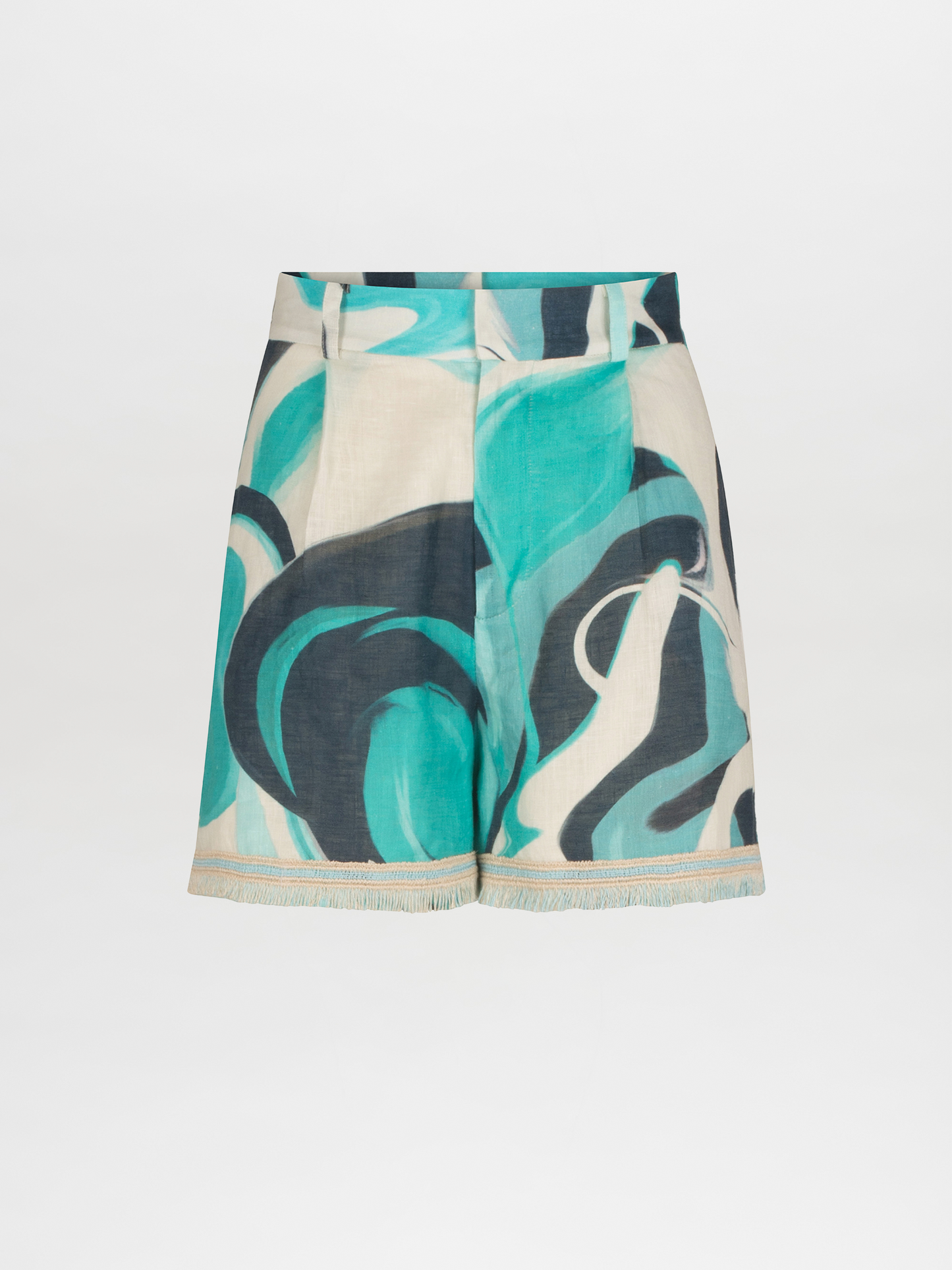 Arnit Short Turquoise Marble with a blue and white abstract print.