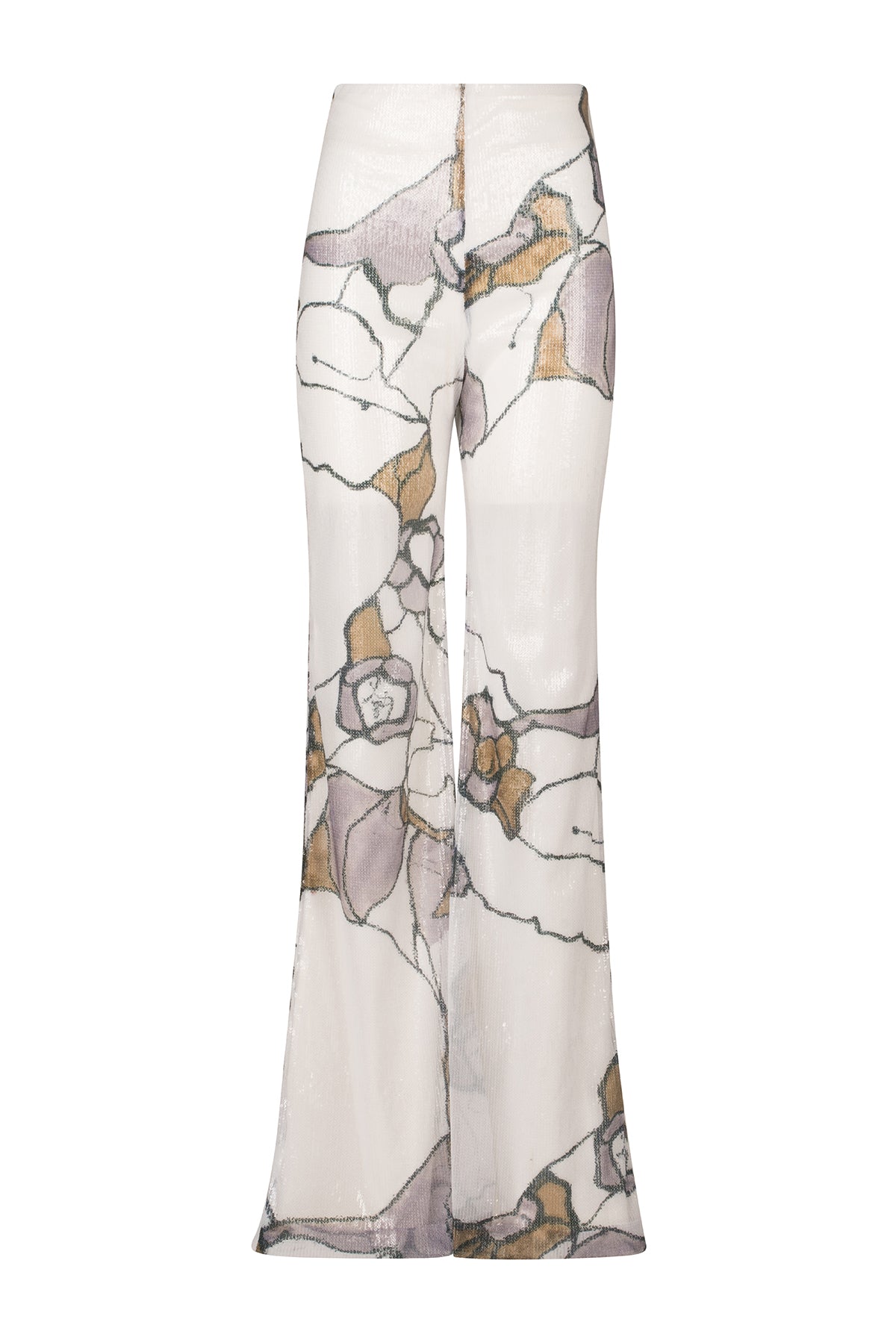 An image of Avellino Pant Ecru Marble with an abstract flower print.