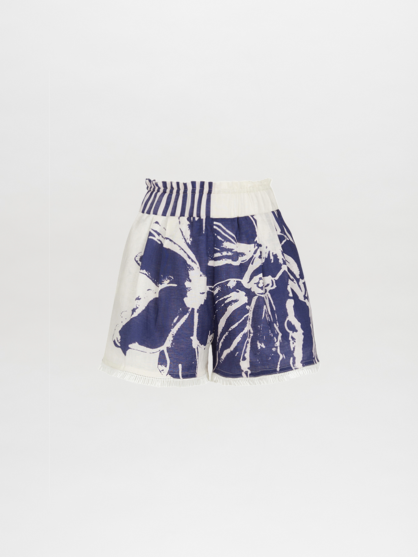 A women's Adelson Short Azure Floral Stripes, made from cotton fabric with an elasticized waist.