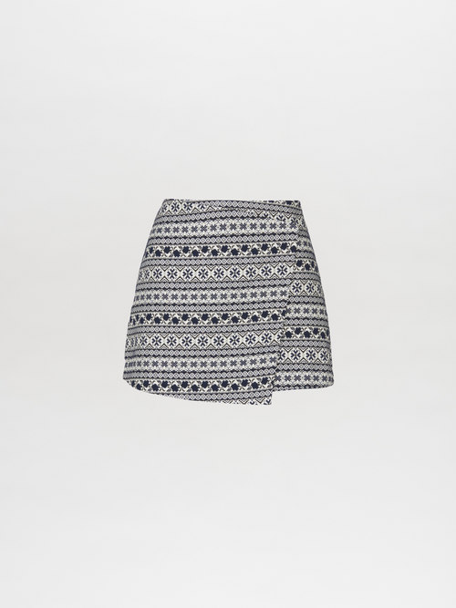 A women's Aime Skort Navy Black with a structured waist shape in jacquard fabric.