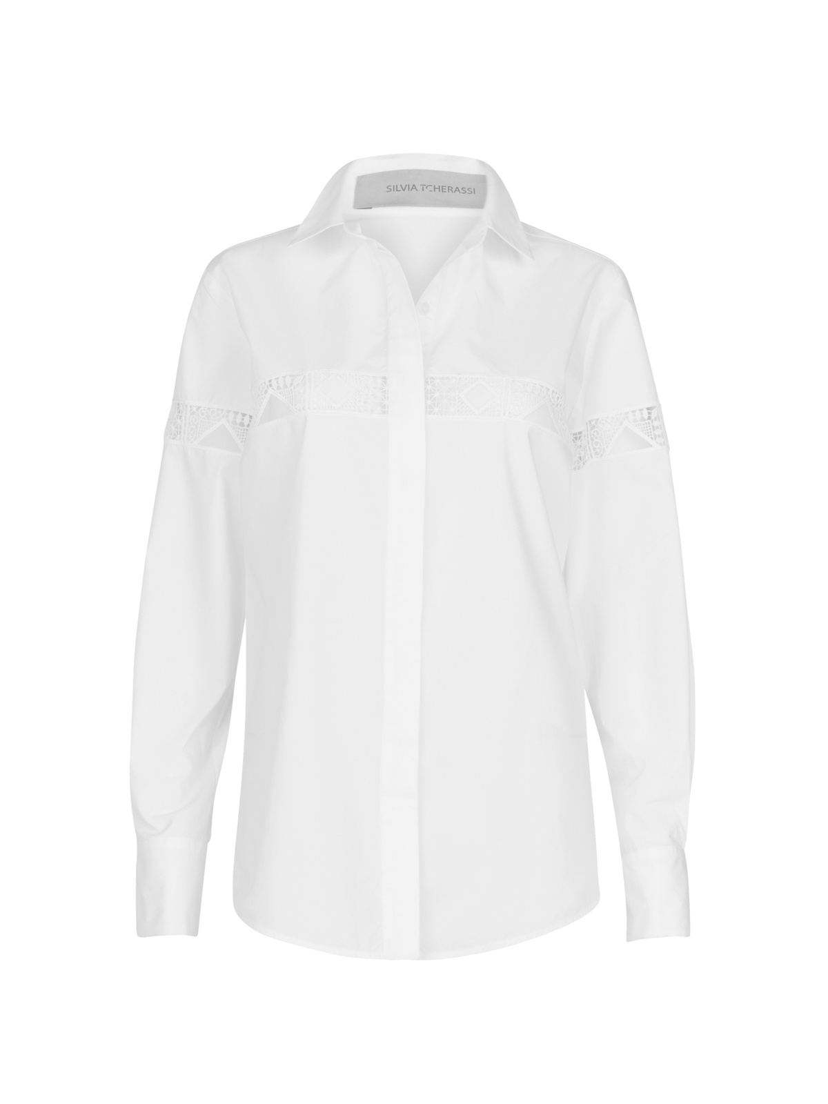 A white Andrea Shirt White with embroidery detail.