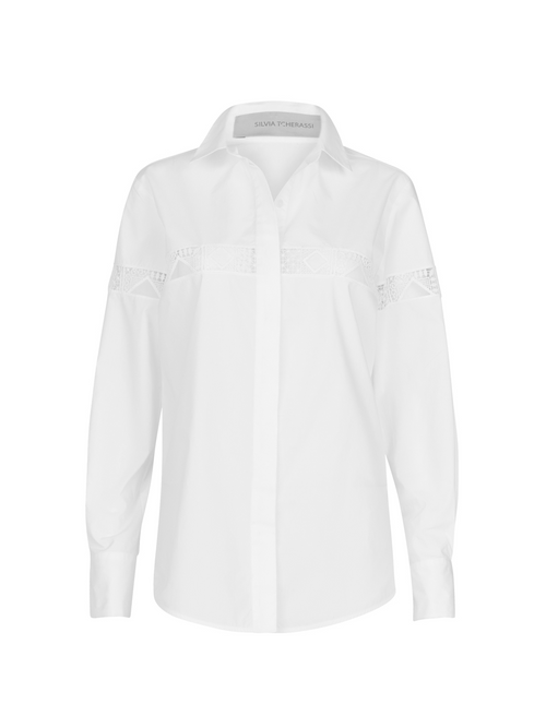 A white Andrea Shirt White with embroidery detail.