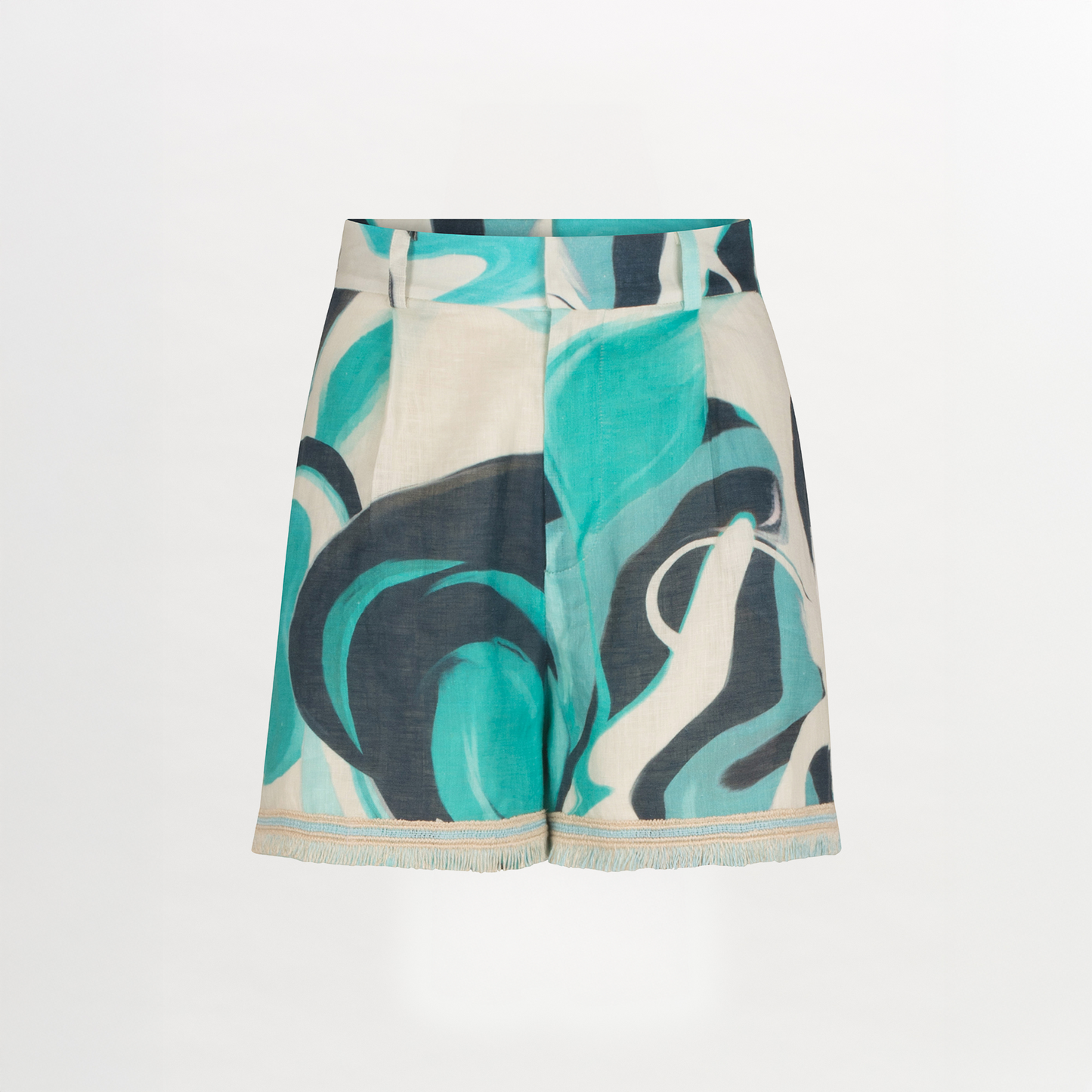Arnit Short Turquoise Marble with a blue and white abstract print.