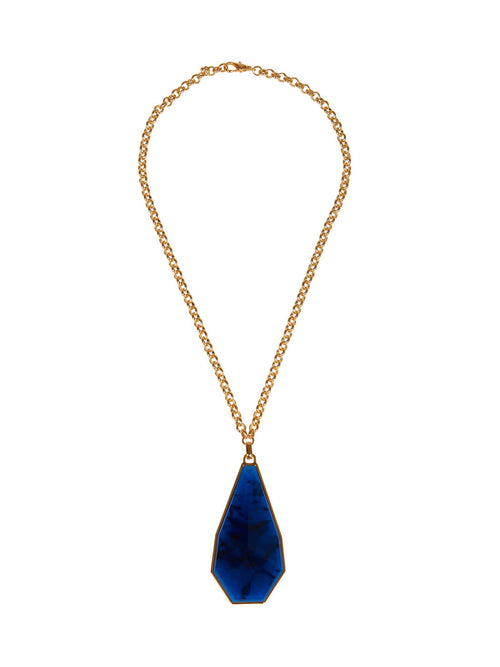 Ascoli Necklace Navy with a large, blue Petralux® fantasy stone pendant, displayed on a white background.