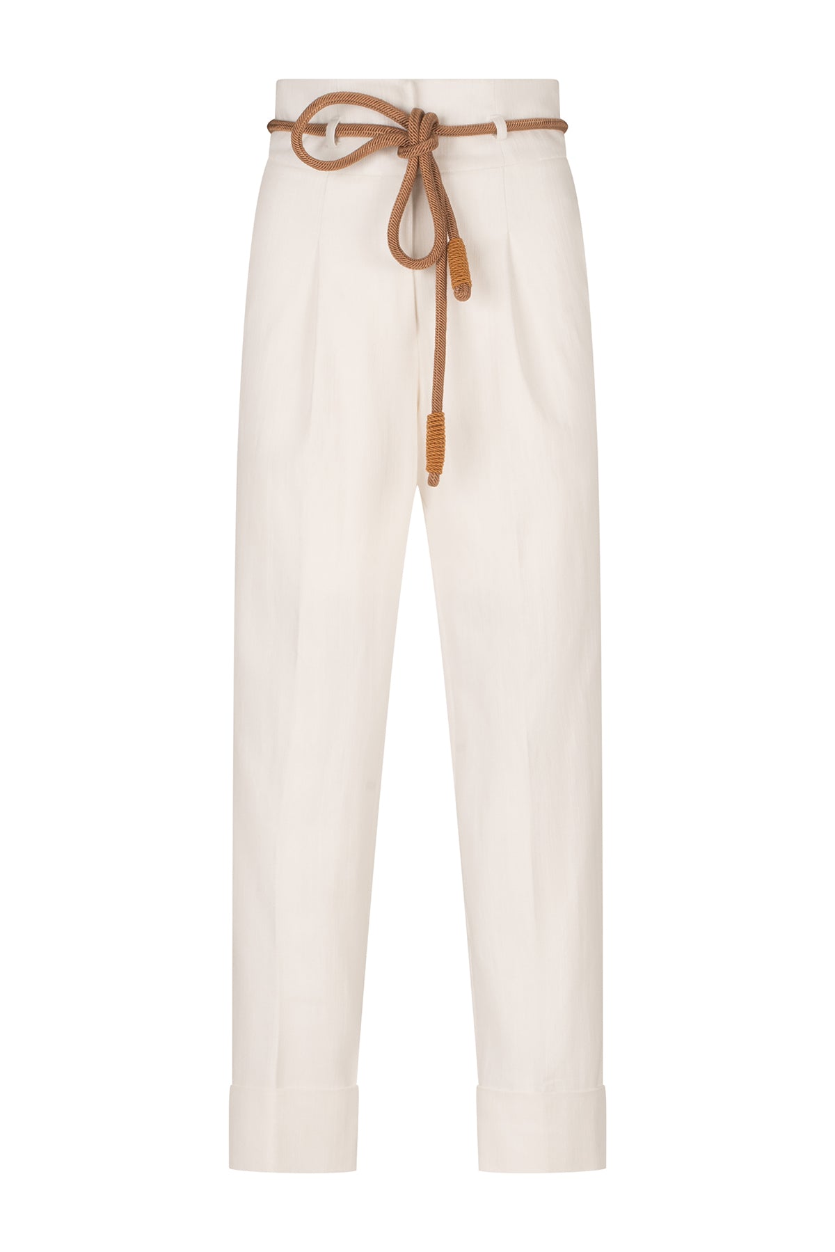 Beryl Pant White paired with a brown belt.