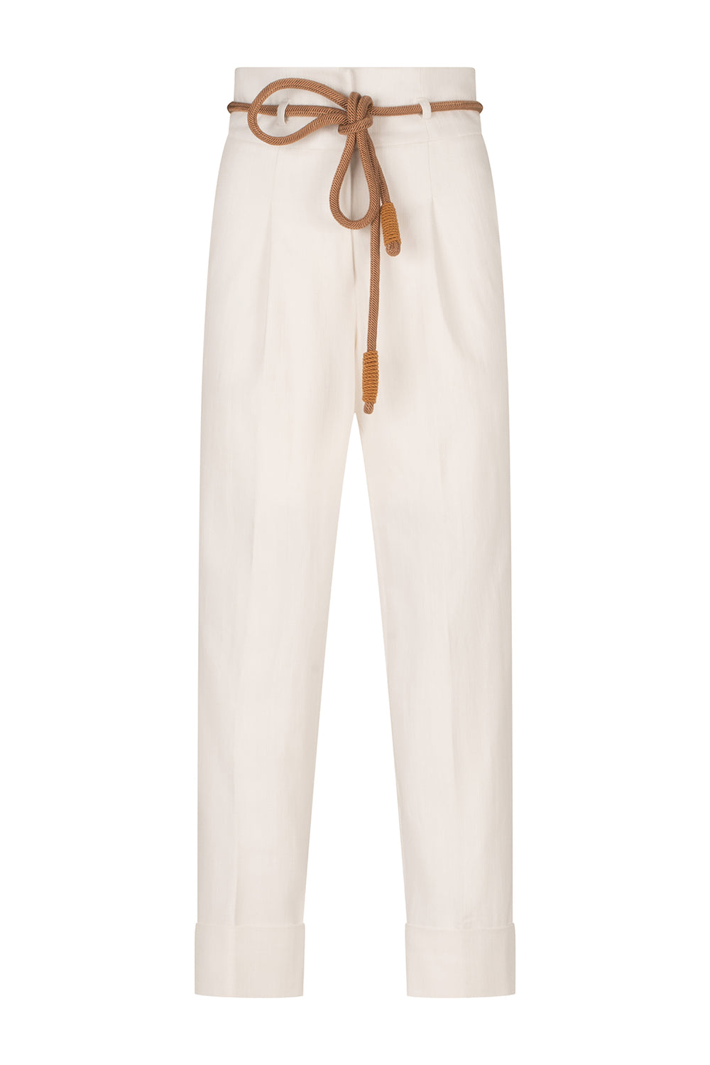 Beryl Pant White paired with a brown belt.