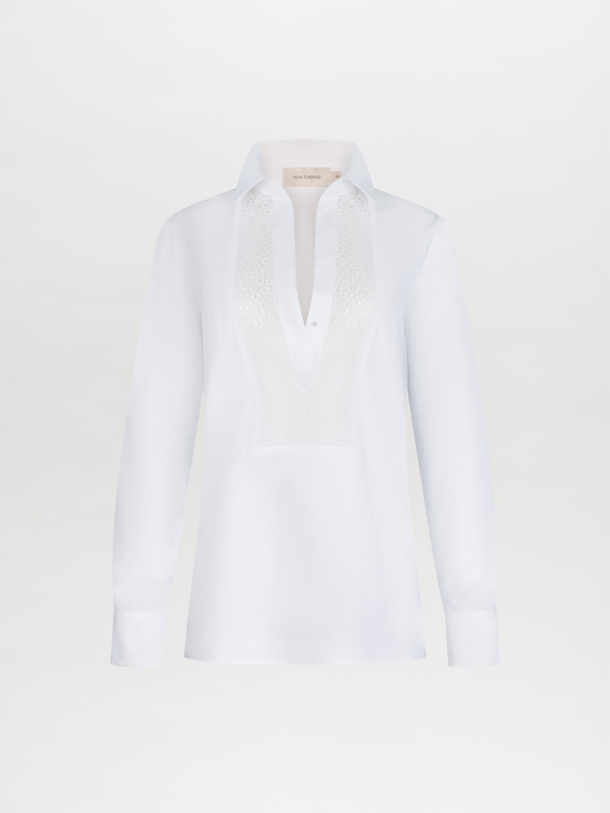 White Moad Pant Pearl with pleating details and a belted waist, displayed against a plain background.