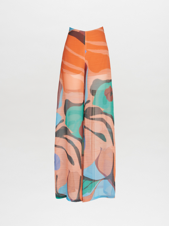 A woman's high-waisted Benedetto Pant Pastel Multi Swirls palazzo pants.