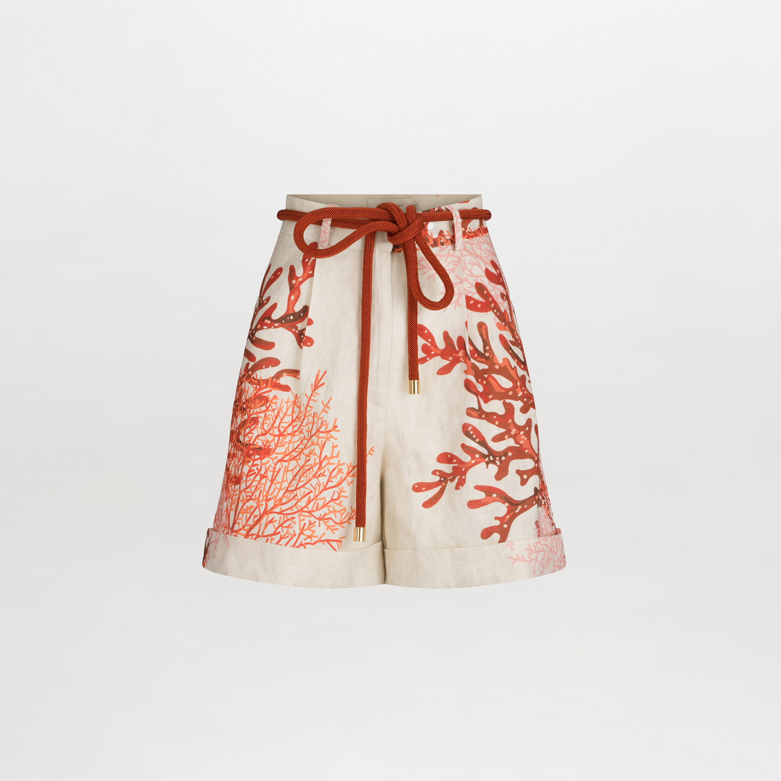 Bimba Bermuda Multi Coral high-waisted shorts with a red drawstring, displayed on a white background.