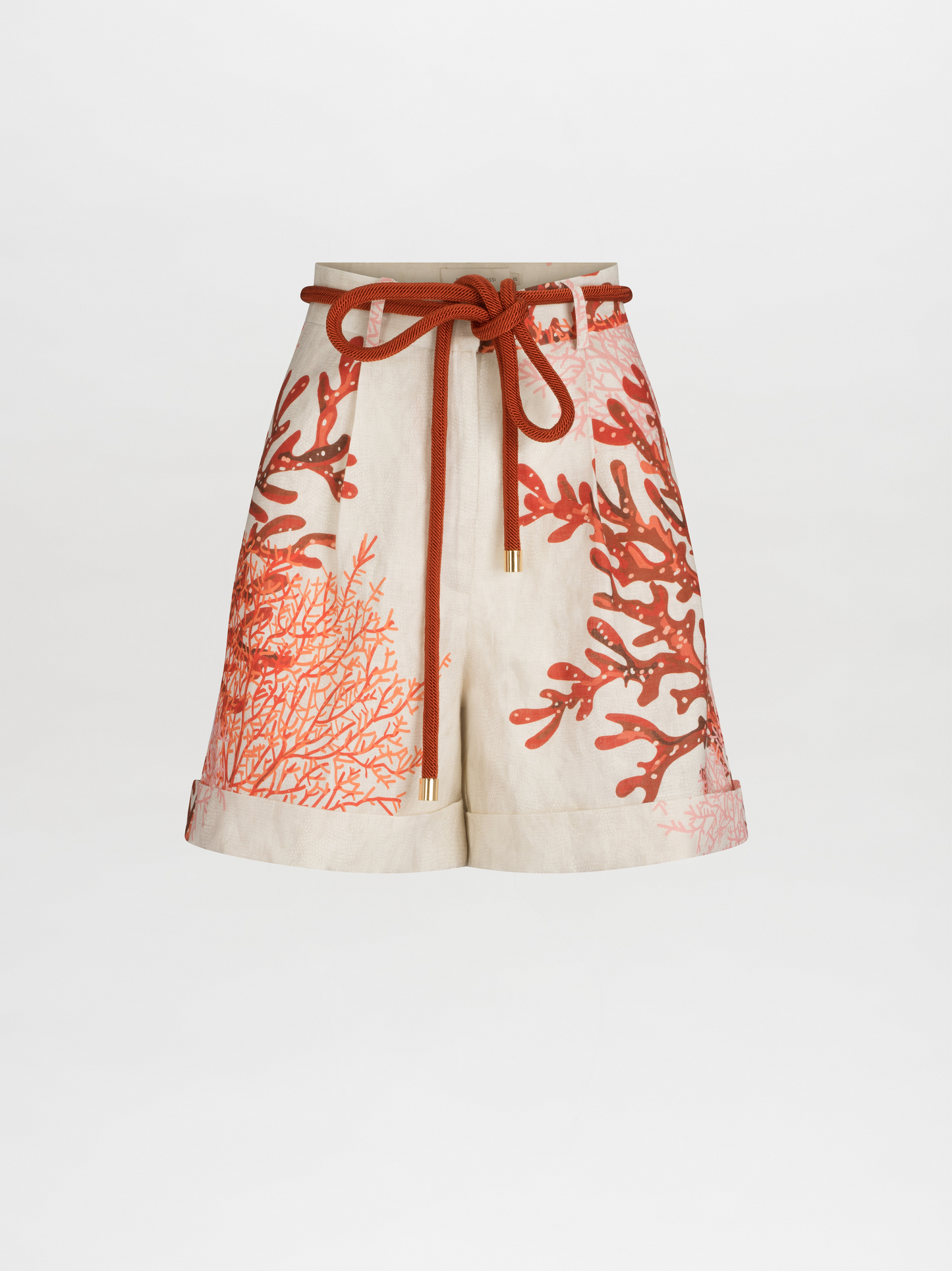 Bimba Bermuda Multi Coral high-waisted shorts with a red drawstring, displayed on a white background.