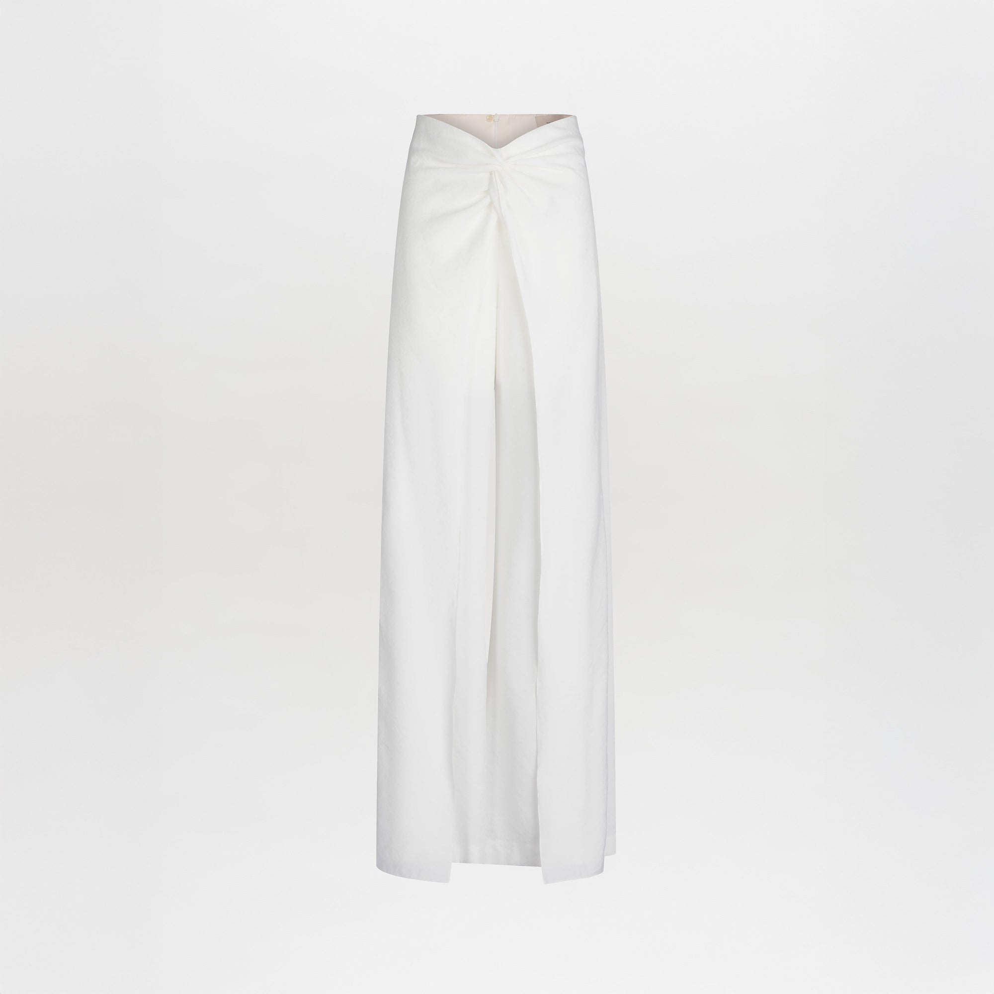 The Canturipe Pant is a high-waisted style crafted from premium Italian fabric, showcasing a wide leg silhouette and front knot detail, displayed against a plain white background.