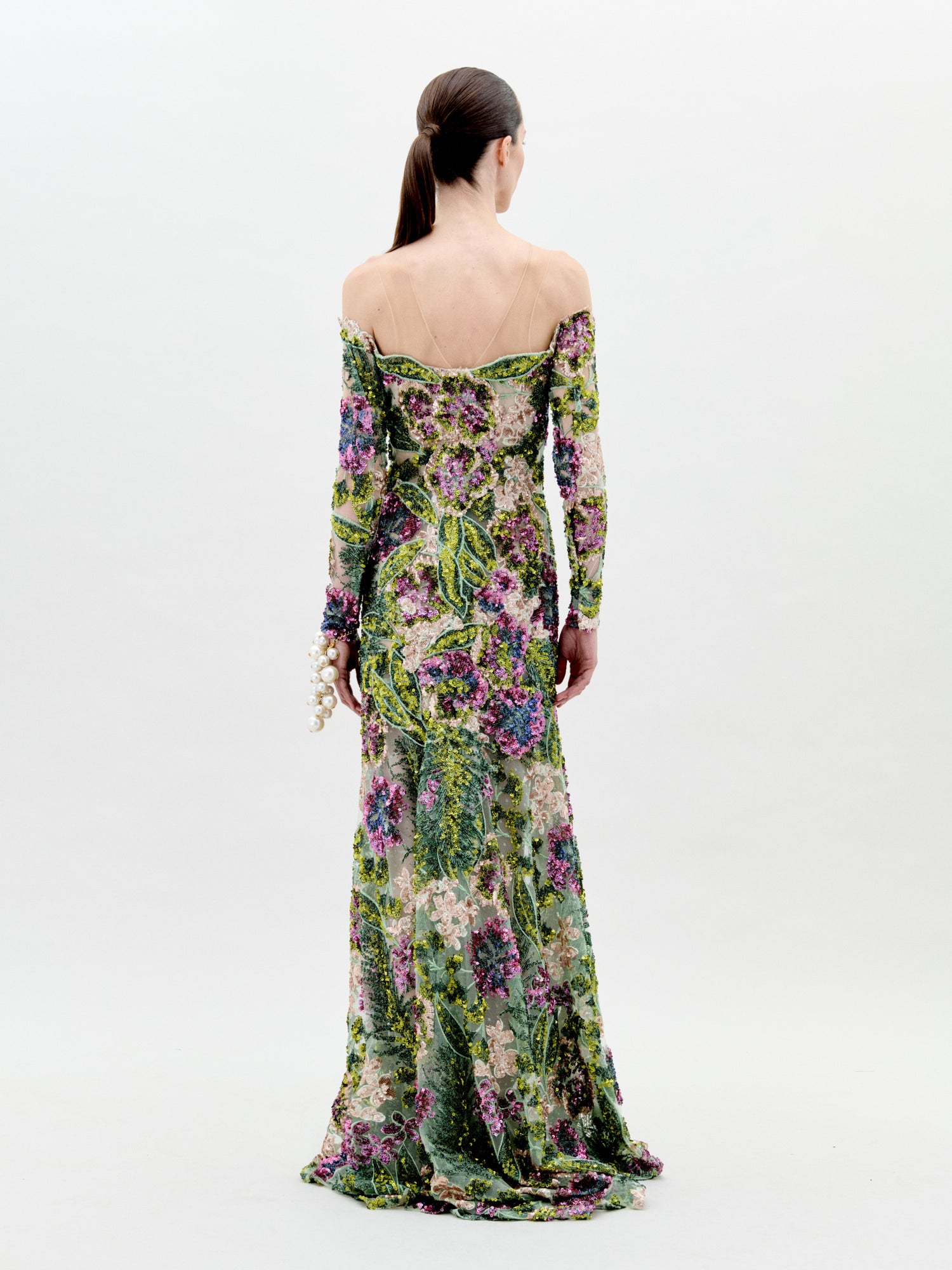 Rafaella Floral Sequined Off-The-Shoulder Trumpet Dress in Multi Rafaella Floral Sequined Off-The-Shoulder Trumpet Dress in Multi