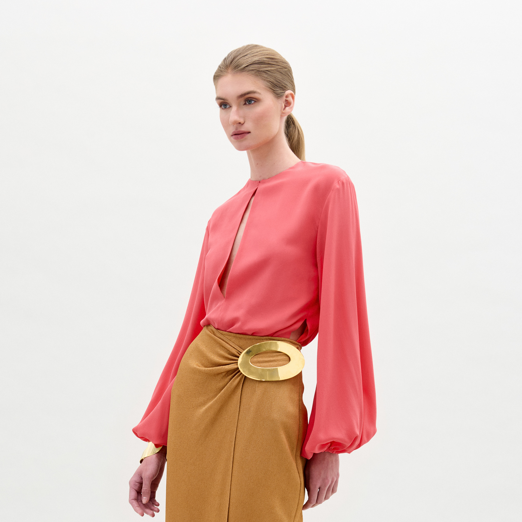 COVILHABLOUSE-CORAL_GADEASKIRT-OCHRE_Front_PRE-FALL2025