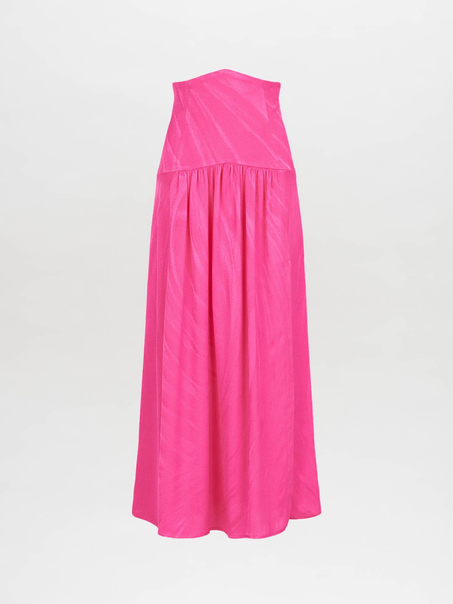 Bright pink sleeveless dress with a high neckline and a full-length, Callie Skirt Fuchsia, displayed on a white background.