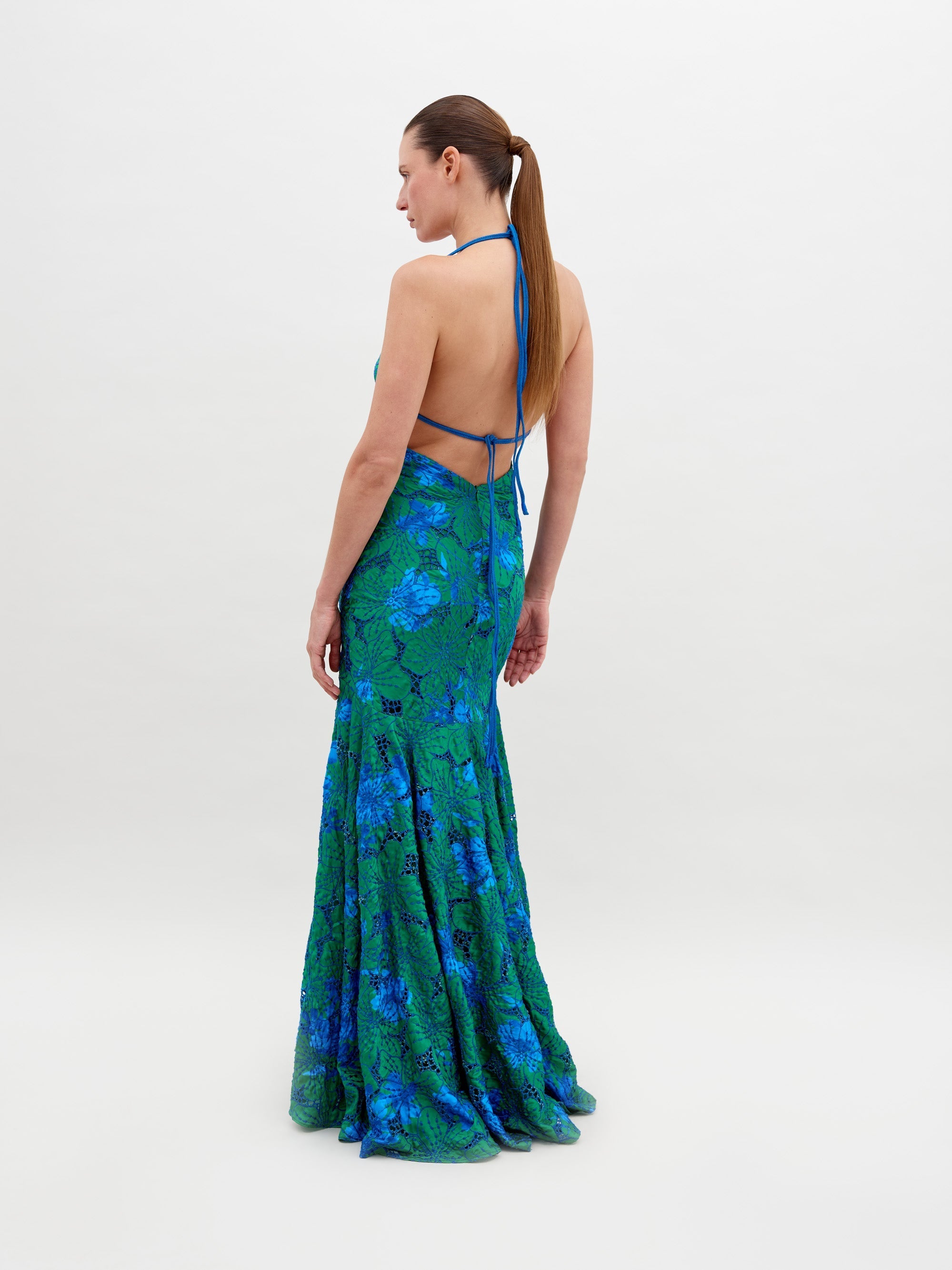 Cara Dress Green Navy Embroidery