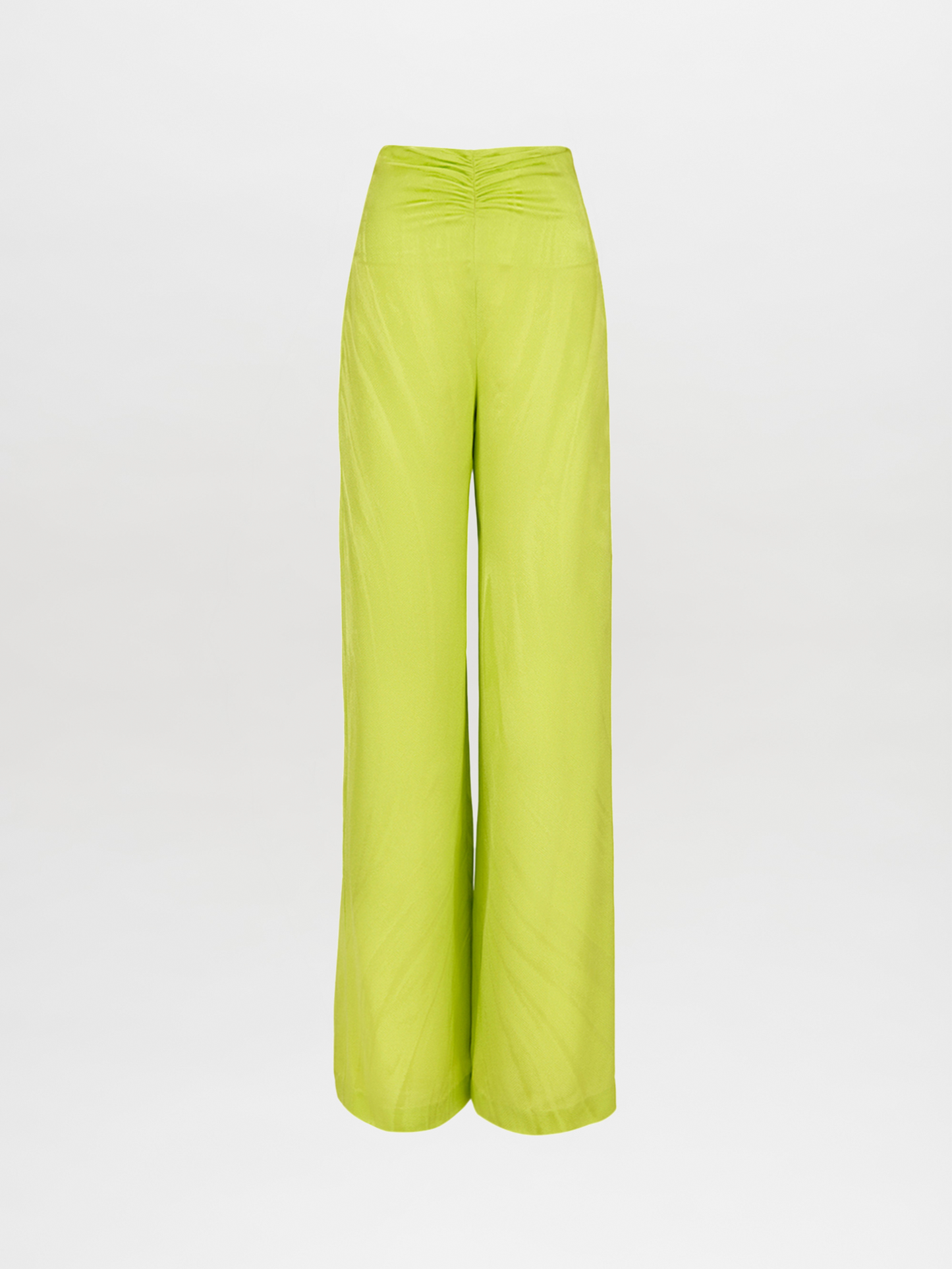 A woman's Casey Pant Verde Lime, wide-leg, flattering drape pants.