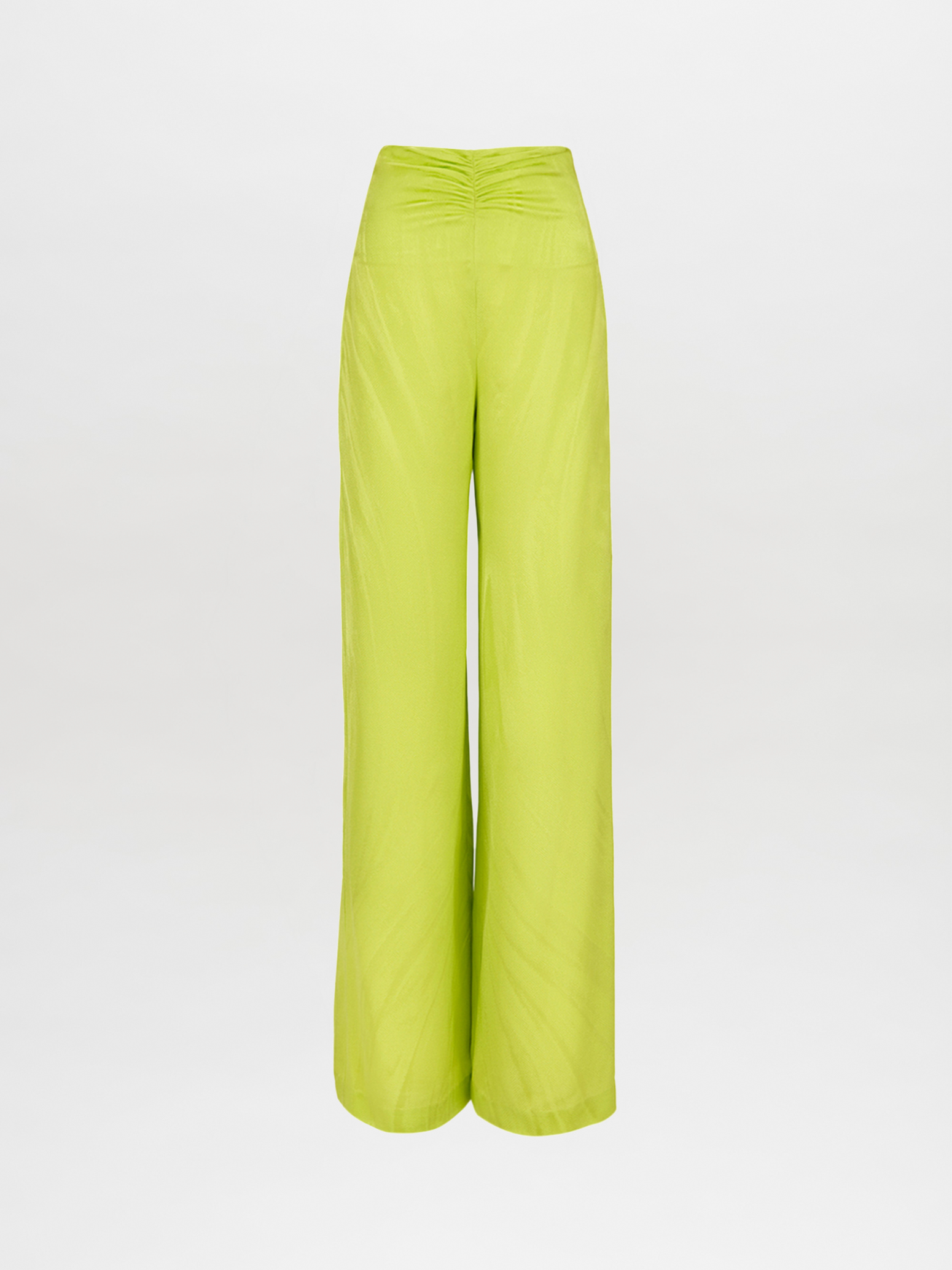 A woman's Casey Pant Verde Lime, wide-leg, flattering drape pants.