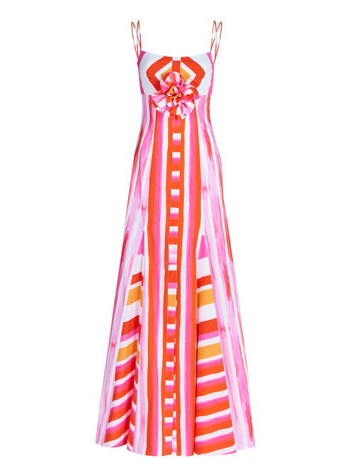 A lightweight Catania Dress Rouge Orange Stripes in pink and orange stripes on a white background.