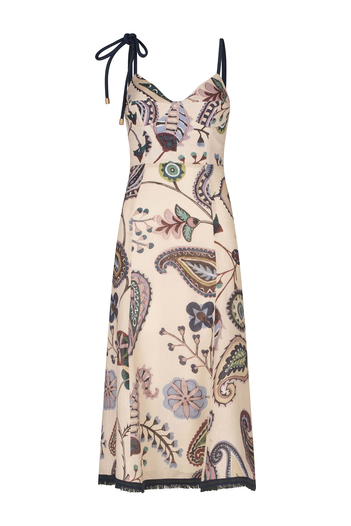 A beige midi Dalil Dress Blue Green Paisley with a paisley print.