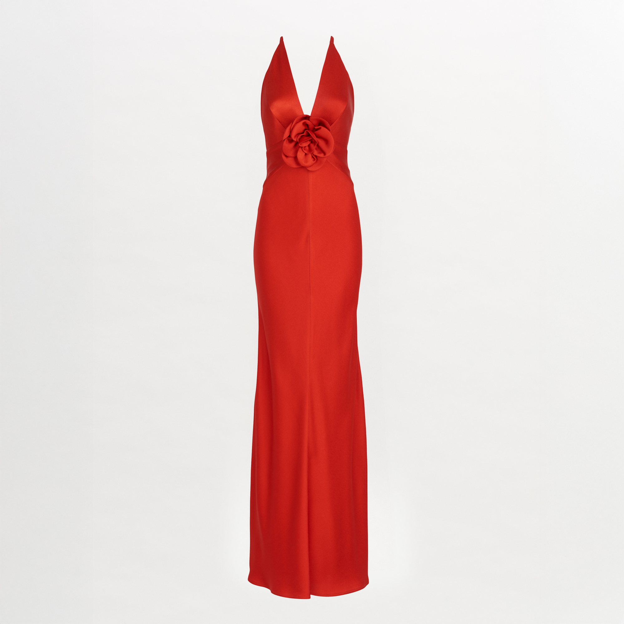 A Daniela Dress Rouge with a halter neck.