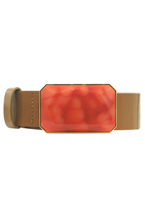 A Dora Belt Camel with a red stone can be shipped out within a few days of ordering.