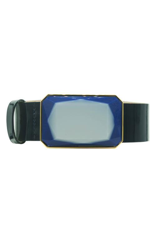 The Dora Belt Navy with a black and gold buckle ships in a few days.