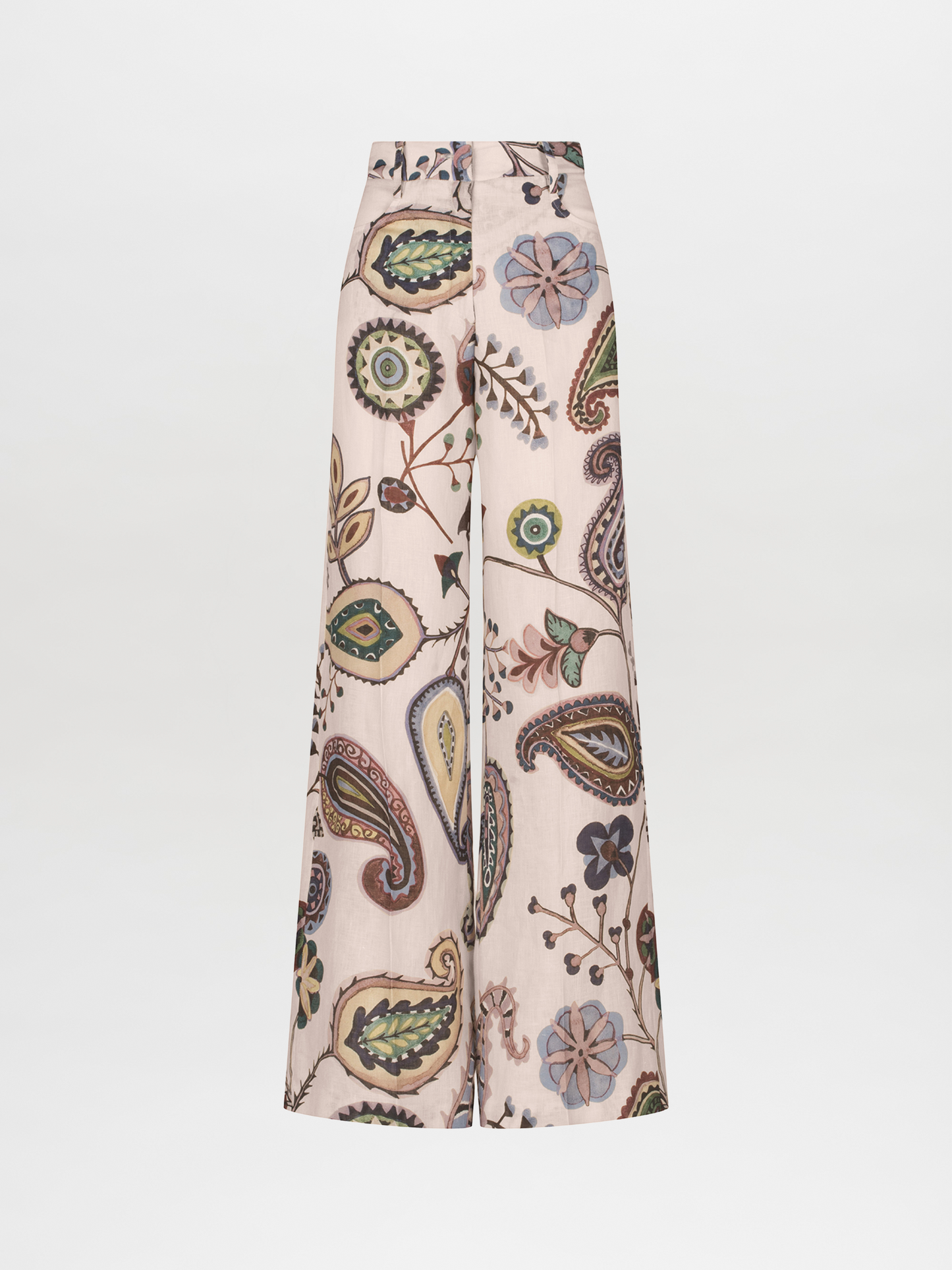 Emine Pant Blue Green Paisley with an abstract paisley print and a lightweight drape.